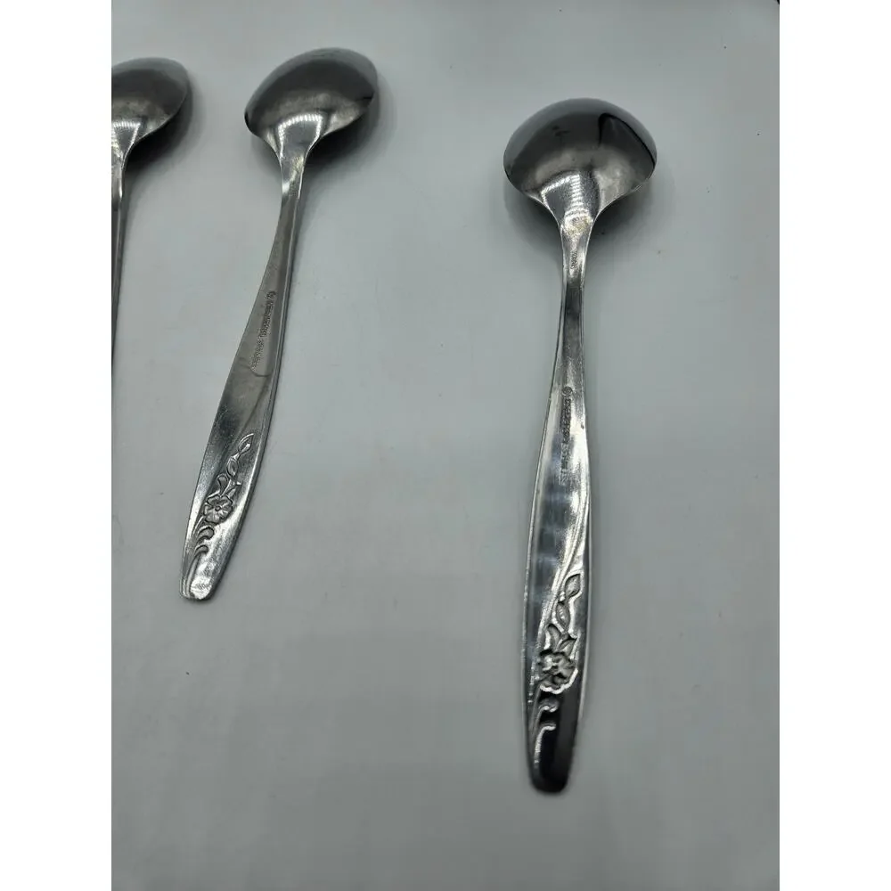 Vintage‎ International Stainless Tablespoons Set 7 Korea Floral Pattern MCM